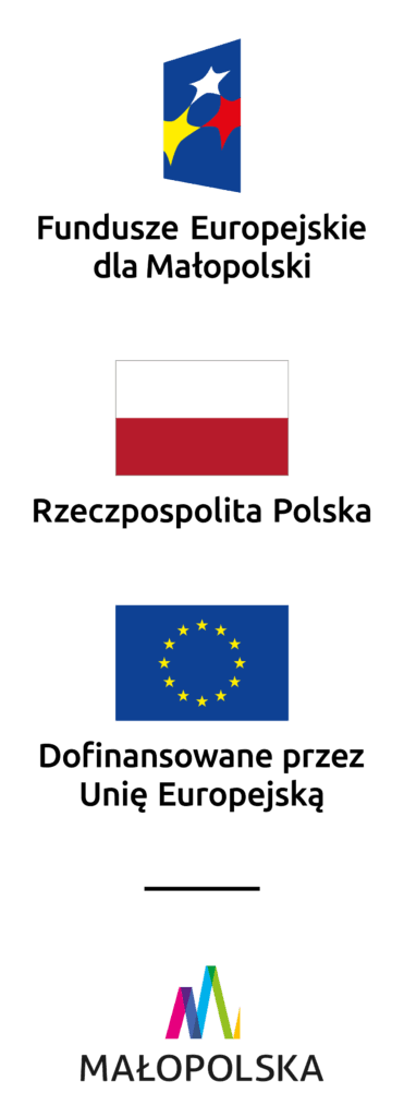Zdjęcie z logotypami funduszy europejskich, polski, unii europejskiej i województwa małopolskiego.